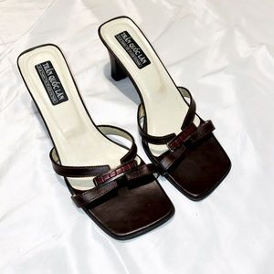 Brown Open Toe Kitten Heels with Red Stone Detail